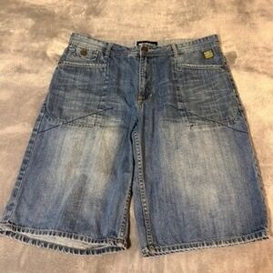 Ecko Unltd Mens Baggy Denim Shorts Blue Medium Wash Y2K Streetwear Size 36 Vtg